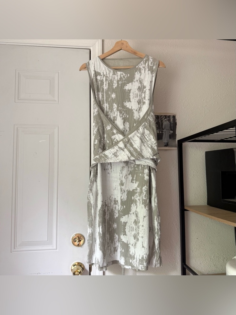 UZI NYC grey white‎ paint splatter printed tie waist midi tee t-shirt dress